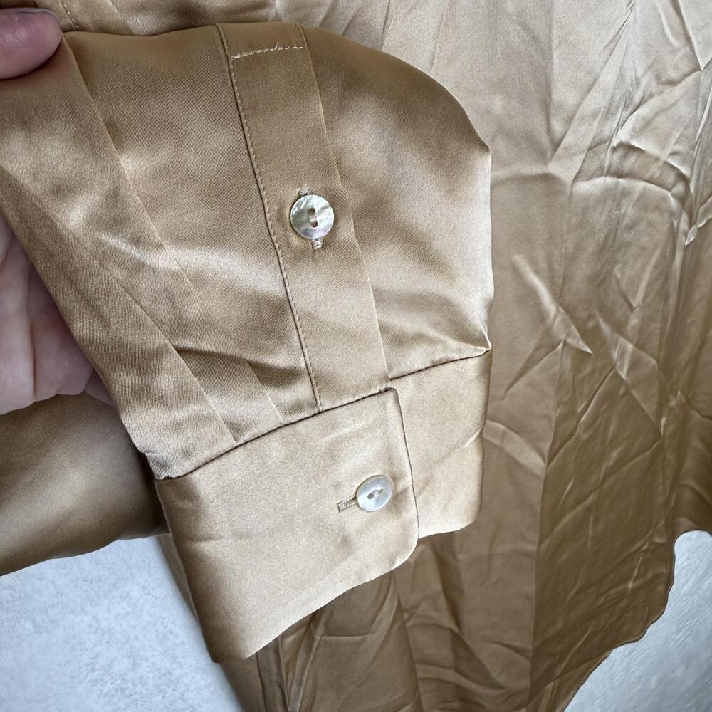 LILYSILK Shirt Womens Medium Beige Light Camel 100% Silk Button Front Top - Flaw - Picture 5 of 16
